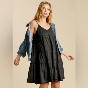 Umgee 100% Cotton Moonlit Walk Tiered Dress - Charcoal Large